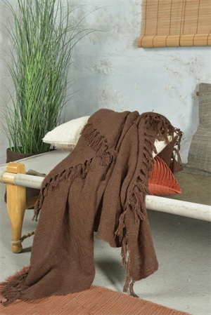 Jeanne d´Arc Living plaid med frynser Dark Brown  - Tinashjem